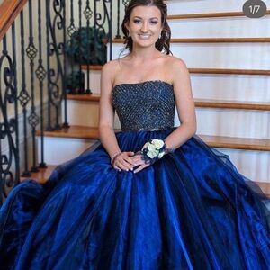 Sherri Hill Blue Strapless Prom Dress